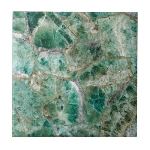 Emerald Marble Green Quartz Crystal Gemstone Print Ceramic Tile