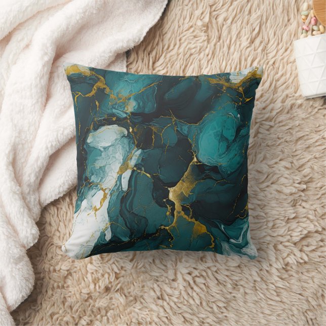 Emerald Marble with Golden Veins Throw Pillow (Blanket)