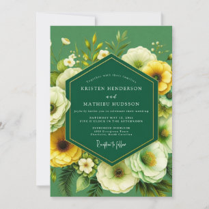 Emerald Marigold Bloom Wedding Invitation