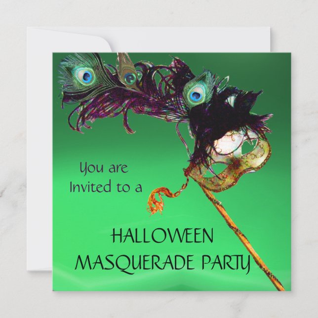 EMERALD MASQUERADE PARTY, Green Orange Invitation (Front)