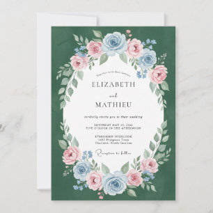 Emerald Mauve Wreath Wedding Invitation