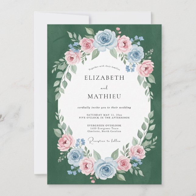 Emerald Mauve Wreath Wedding Invitation (Front)