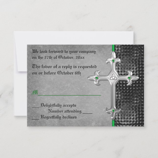 Emerald Medieval Celtic Cross RSVP Card (Front)