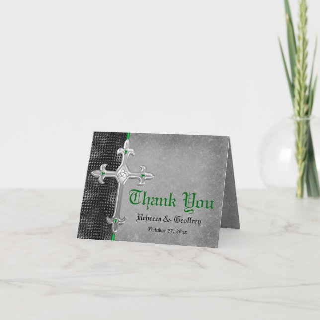 Emerald Medieval Celtic Cross Thank You Card (Front)