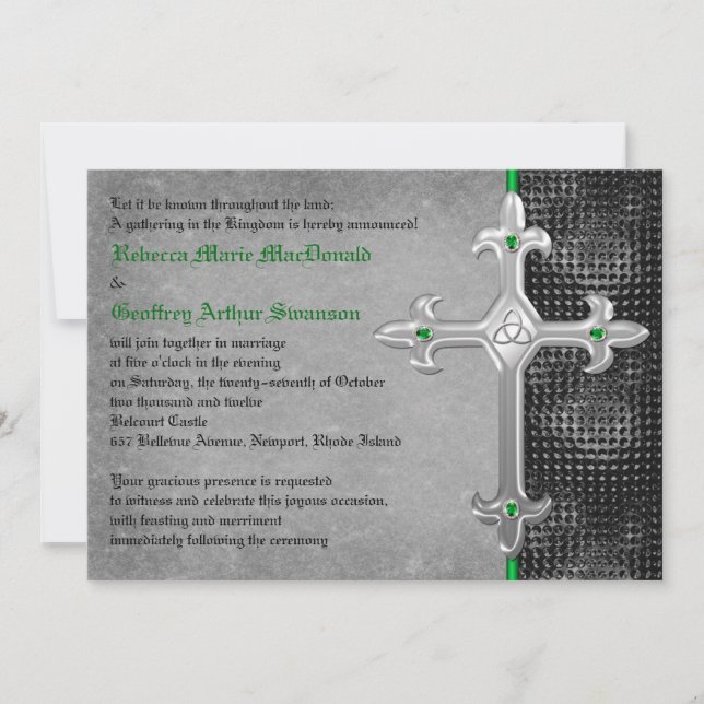 Emerald Medieval Celtic Cross Wedding Invitation (Front)