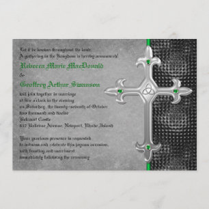 Emerald Medieval Celtic Cross Wedding Invitation