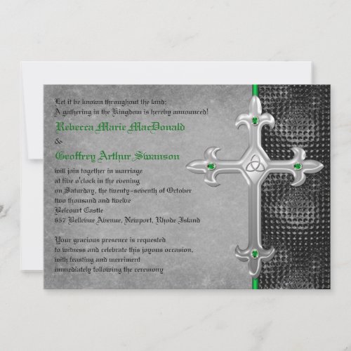 Emerald Medieval Celtic Cross Wedding Invitation
