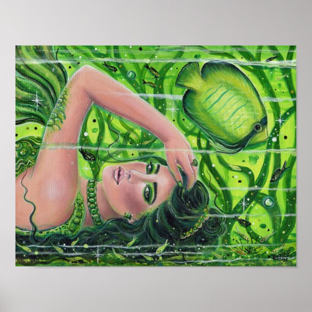 Emerald mermaid art by Renee L. Lavoie Poster (Front)