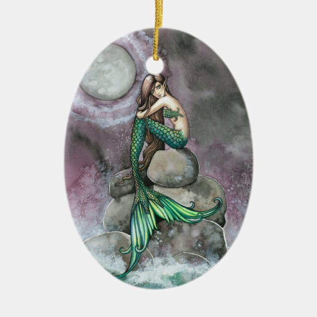 Emerald Mermaid Fantasy Art Ornament (Front)