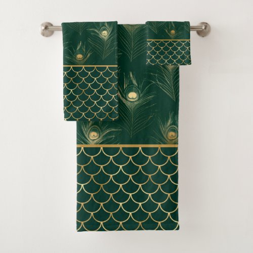 EMERALD MERMAID PEACOCK FEATHER BATHROOM TOWEL