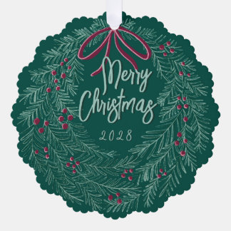 Emerald Merry Christmas Photo Wreath  Ornament Card
