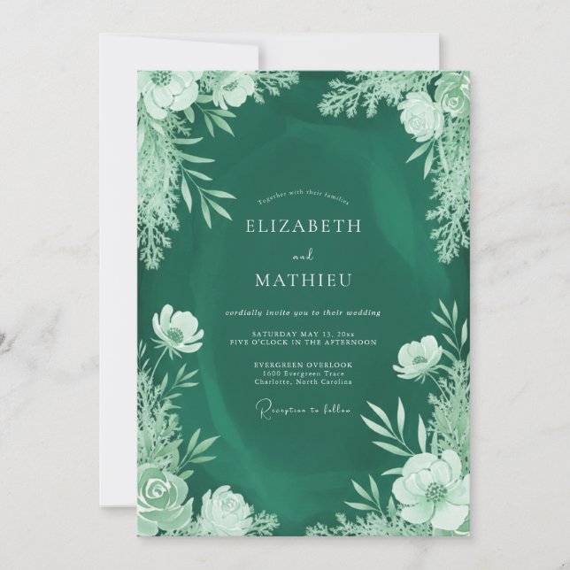 Emerald Mint Leafy Wedding Invitation (Front)
