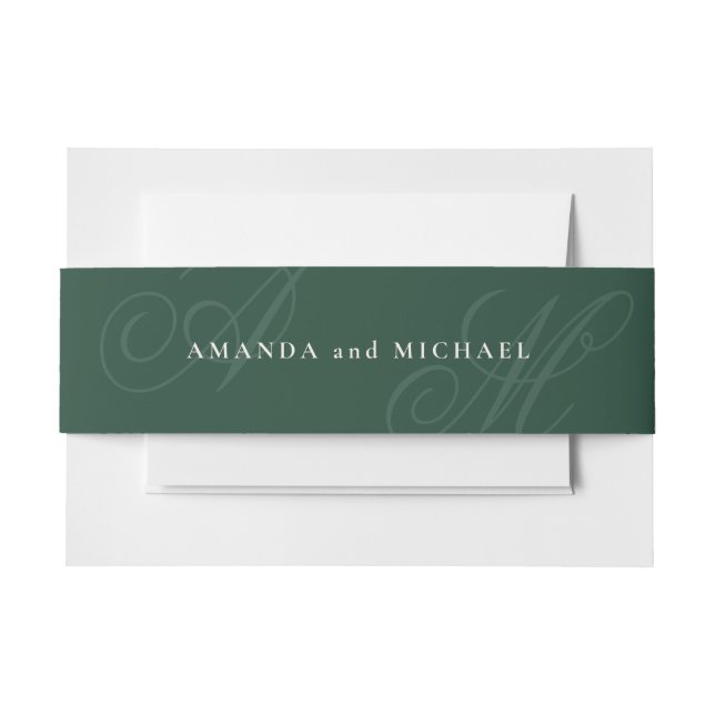 Emerald Modern Edge Elegant Monogram Wedding Invitation Belly Band (Front Example)
