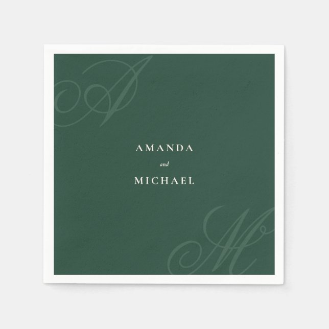 Emerald Modern Edge Elegant Monogram Wedding Napkins (Front)