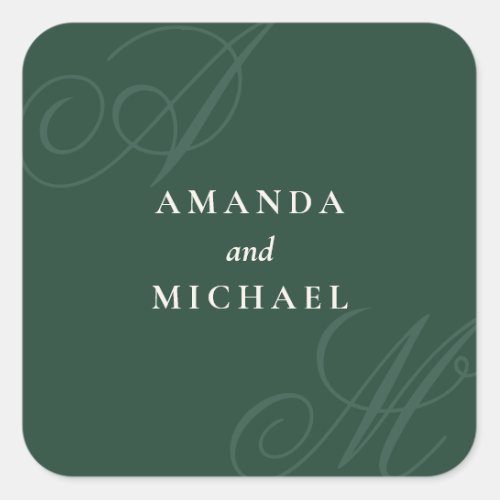 Emerald Modern Edge Elegant Monogram Wedding Square Sticker