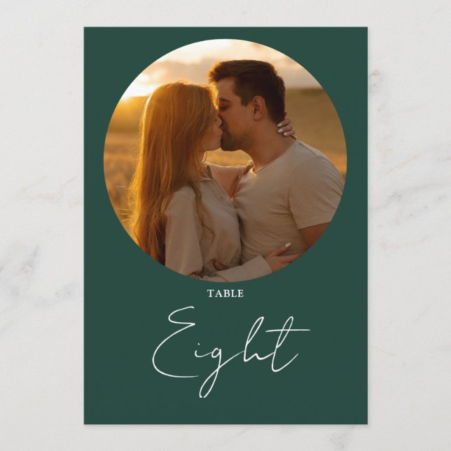 Emerald Modern Minimalist Script Table Number (Front)