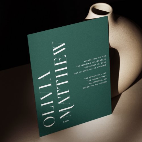 Emerald modern minimalist wedding  QR details Invitation