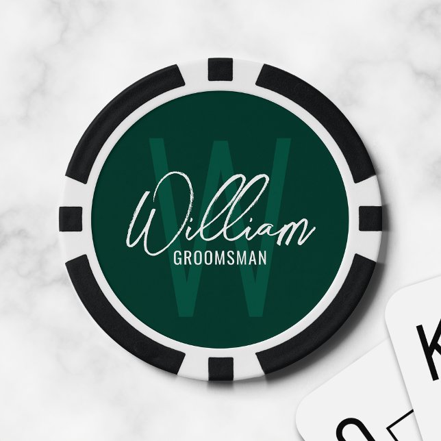 Emerald Modern Script Personalized Groomsmen Poker Chips (Creator Uploaded)
