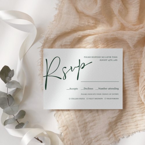 Emerald Modern Script WEDDING RSVP MEAL CHOICE