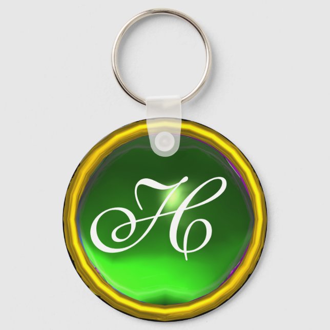 EMERALD  MONOGRAM ,green  yellow Keychain (Front)