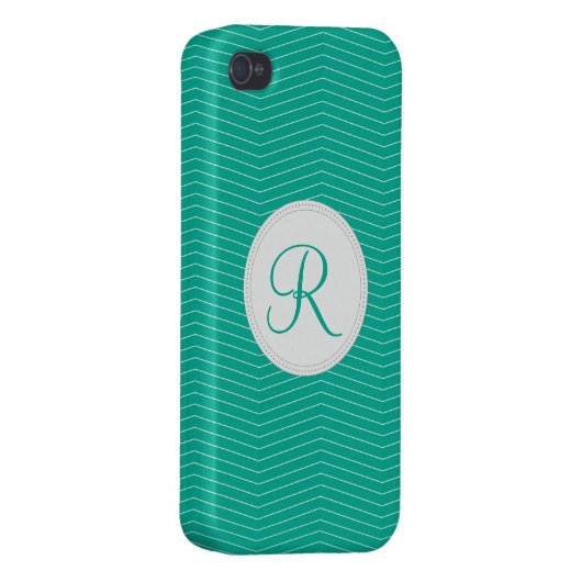 Emerald Monogram Thin Chevron Pattern iPhone Case (Back Right)