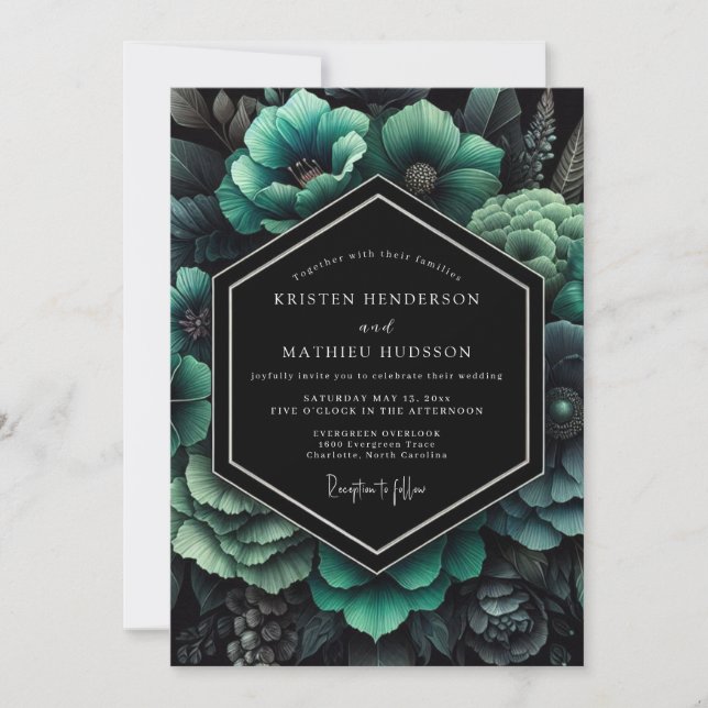 Emerald Moody Botanical Wedding Invitation (Front)