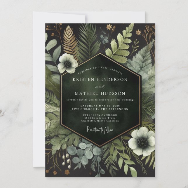 Emerald Moody Woodland Wedding Invitation (Front)