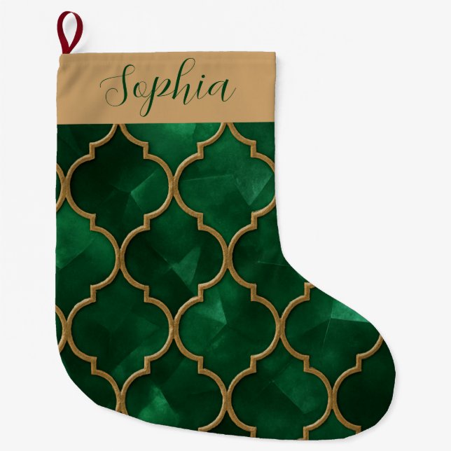 Emerald Moroccan Pattern – Luxury Style Large Christmas Stocking (Front)