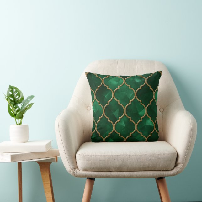 Emerald Moroccan Pattern – Luxury Style Throw Pillow (Chair)