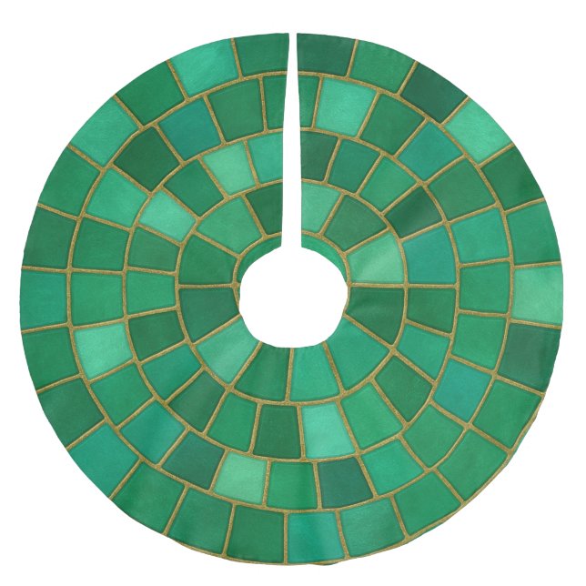 Emerald Mosaic Circle Pattern Art Brushed Polyester Tree Skirt (Front)