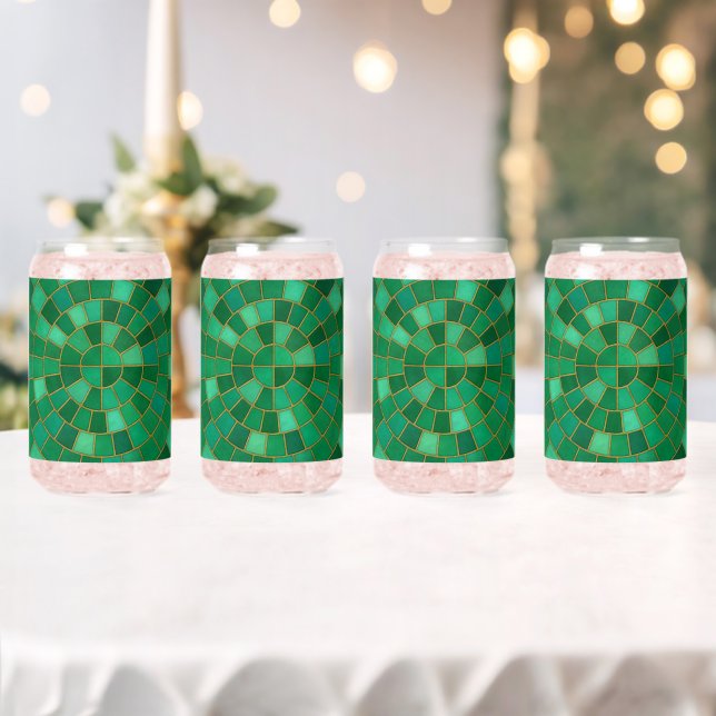 Emerald Mosaic Circle Pattern Art Can Glass (Insitu (Wedding))