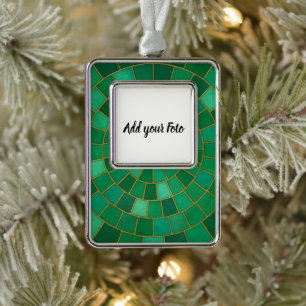Emerald Mosaic Circle Pattern Art Christmas Ornament