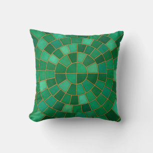 Emerald Mosaic Circle Pattern Art Throw Pillow