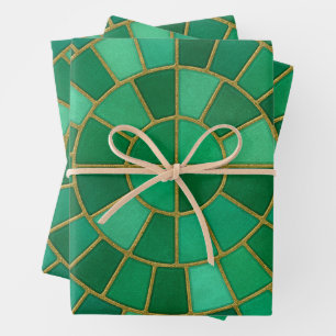 Emerald Mosaic Circle Pattern Art Wrapping Paper Sheets