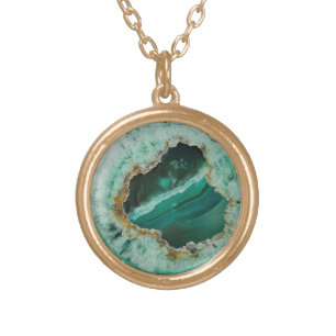 Emerald Nature Gem Pattern Gold Plated Necklace