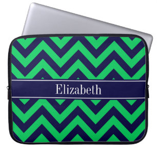 Emerald Navy LG Chevron Navy Blue Name Monogram Laptop Sleeve