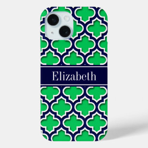 Emerald Navy Moroccan #5DS Navy Name Monogram iPhone 15 Case