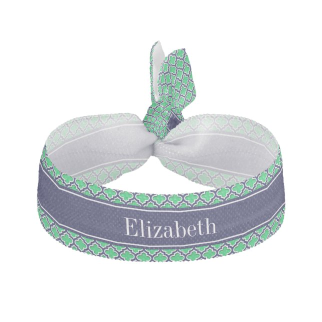 Emerald Navy Moroccan #5DS Navy Name Monogram Hair Tie (Front)