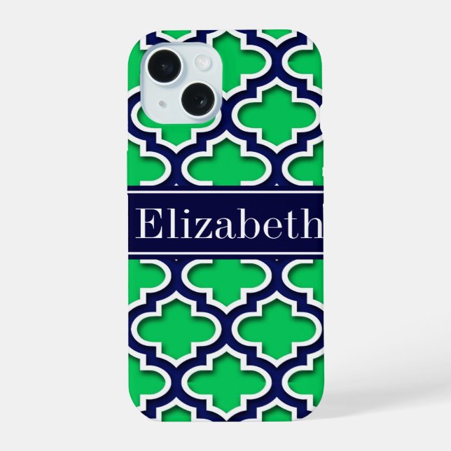 Emerald Navy Moroccan #5DS Navy Name Monogram Iphone Case (Back)
