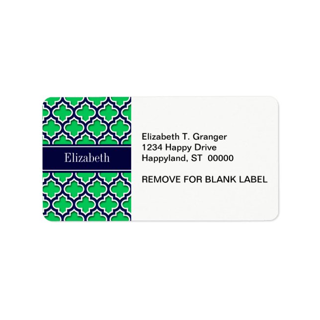 Emerald Navy Moroccan #5DS Navy Name Monogram Label (Front)