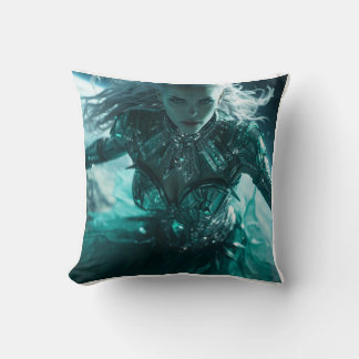 Emerald Nebula Queen – Cosmic Crystal Armor  Throw Pillow