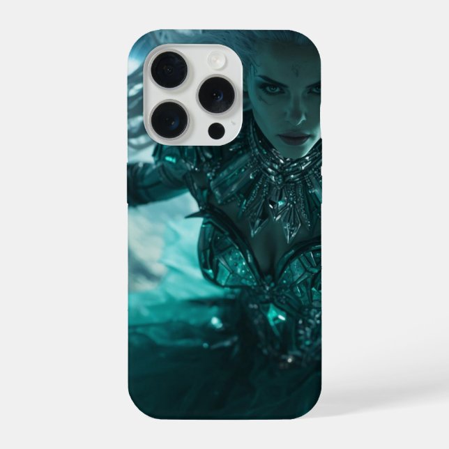 Emerald Nebula Queen – Futuristic Alien Armor  iPhone Case (Back)