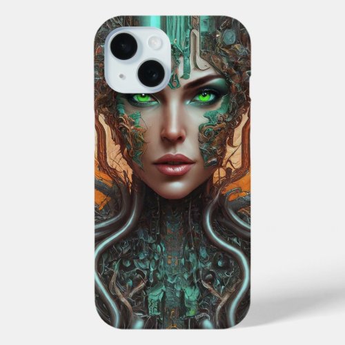 Emerald Nexus Fusion of Beauty and Technology iPhone 15 Case