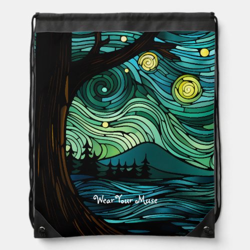 Emerald Nocturne Drawstring Bag