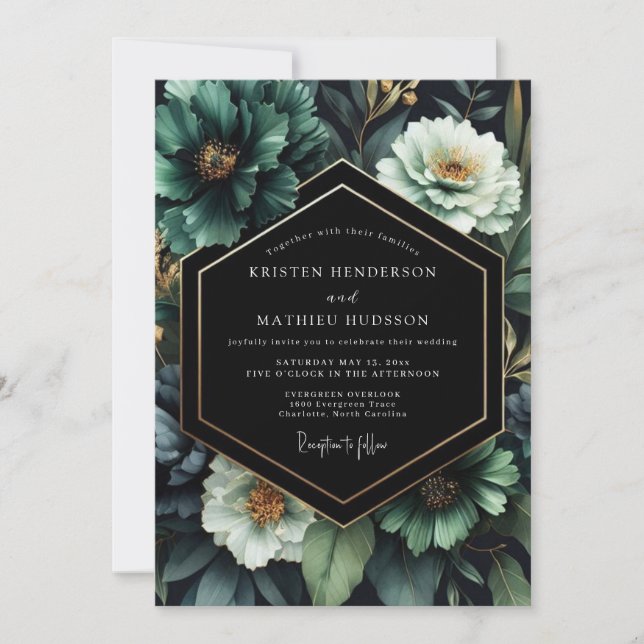 Emerald Nocturne Flora Wedding Invitation (Front)