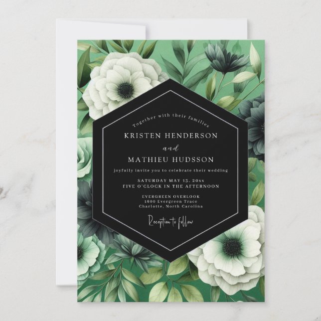 Emerald Noir Anemone Wedding Invitation (Front)