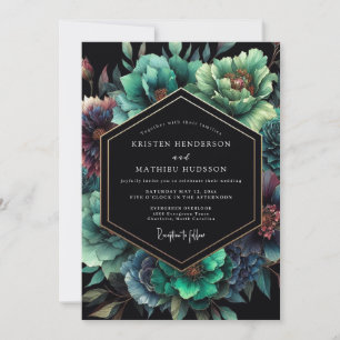 Emerald Noir Bloom Wedding Invitation