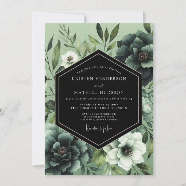 Emerald Noir Botanical Wedding Invitation (Front)