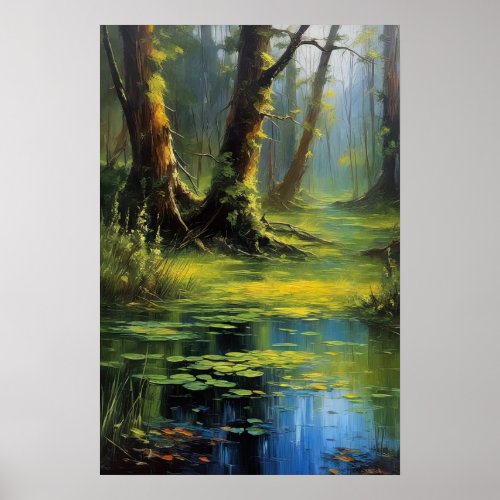 Emerald Oasis Alluring Shades of a Swampy Forest Poster