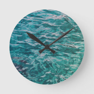Emerald Ocean Waves Round Clock